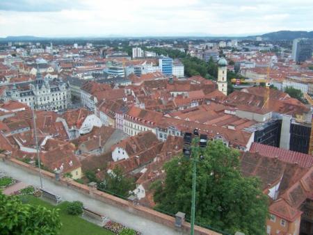 The older part of the city is marked by the red tile roofs in the city center